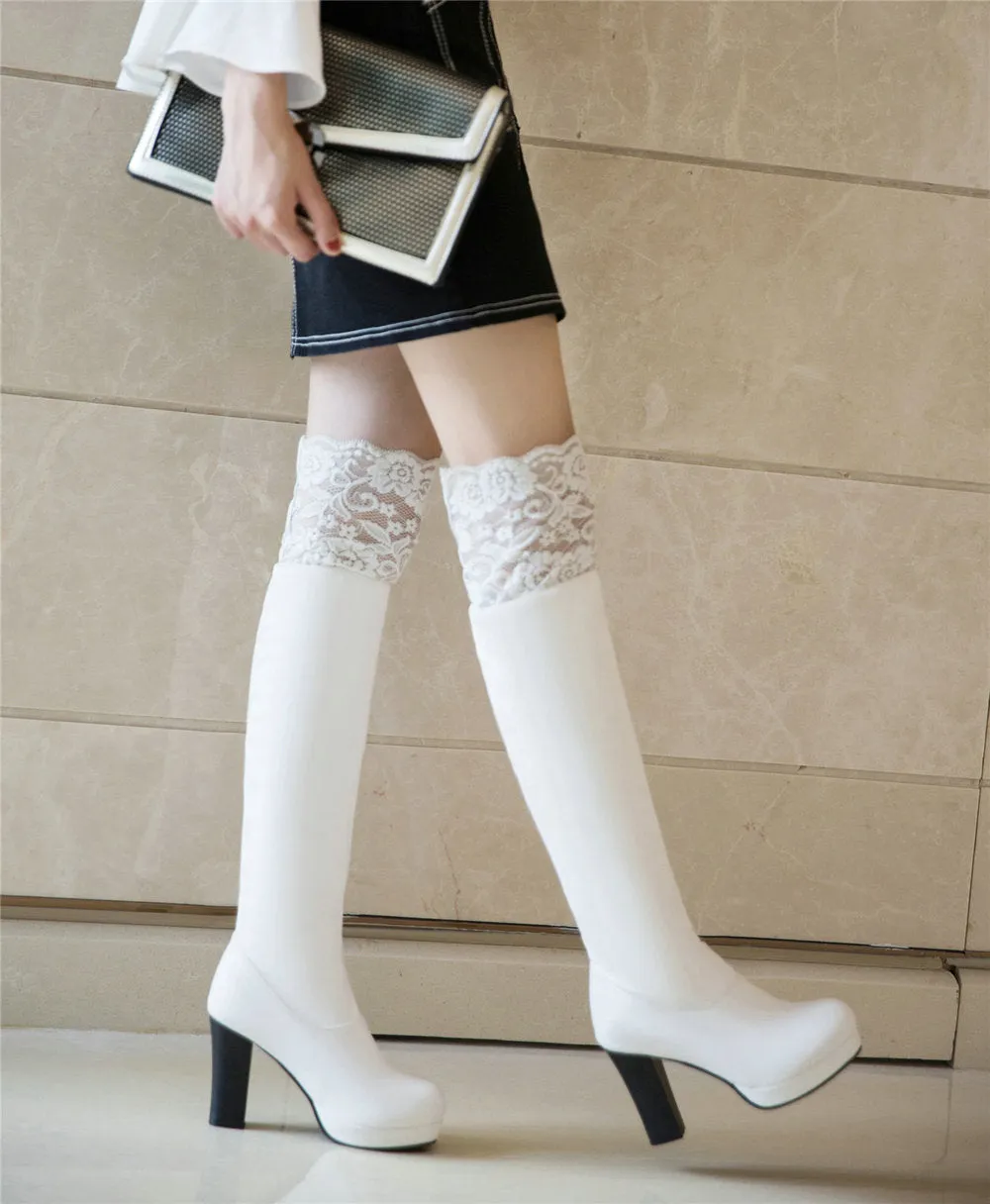 Lace knee high heeled Knight Boots
