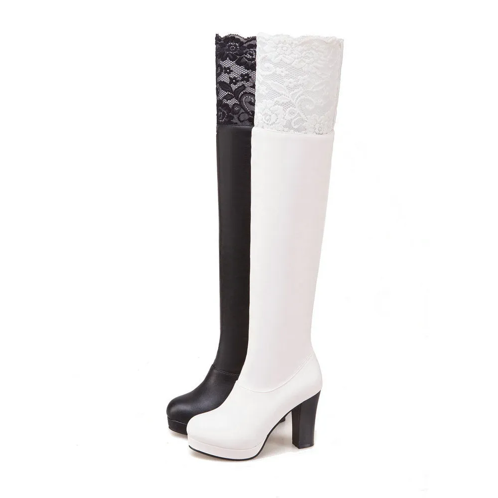 Lace knee high heeled Knight Boots