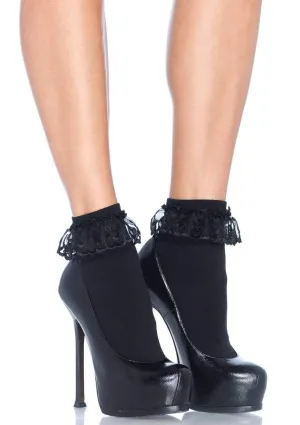 Lace Ruffle Black Ankle Socks