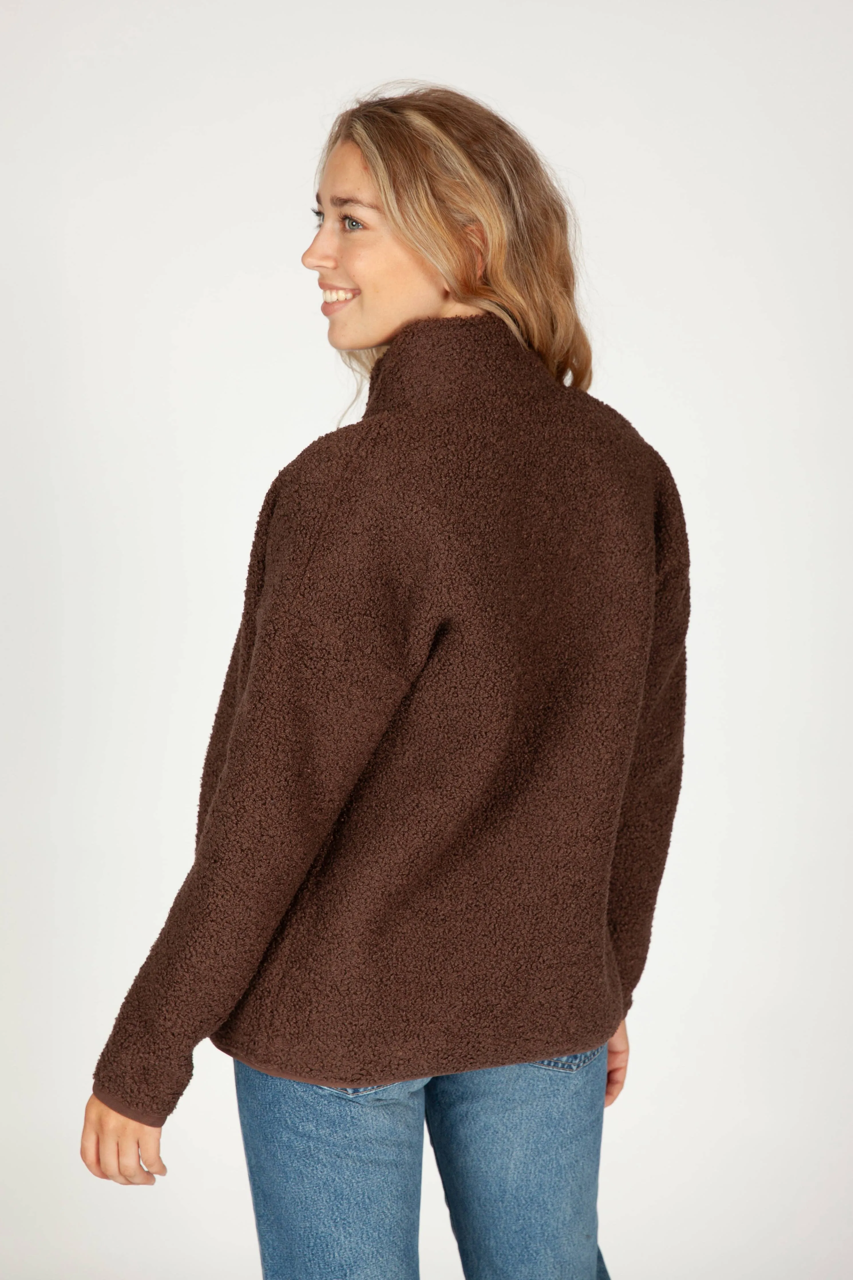 Lazypants - Sara Teddy sherpa zip up jacket in espresso