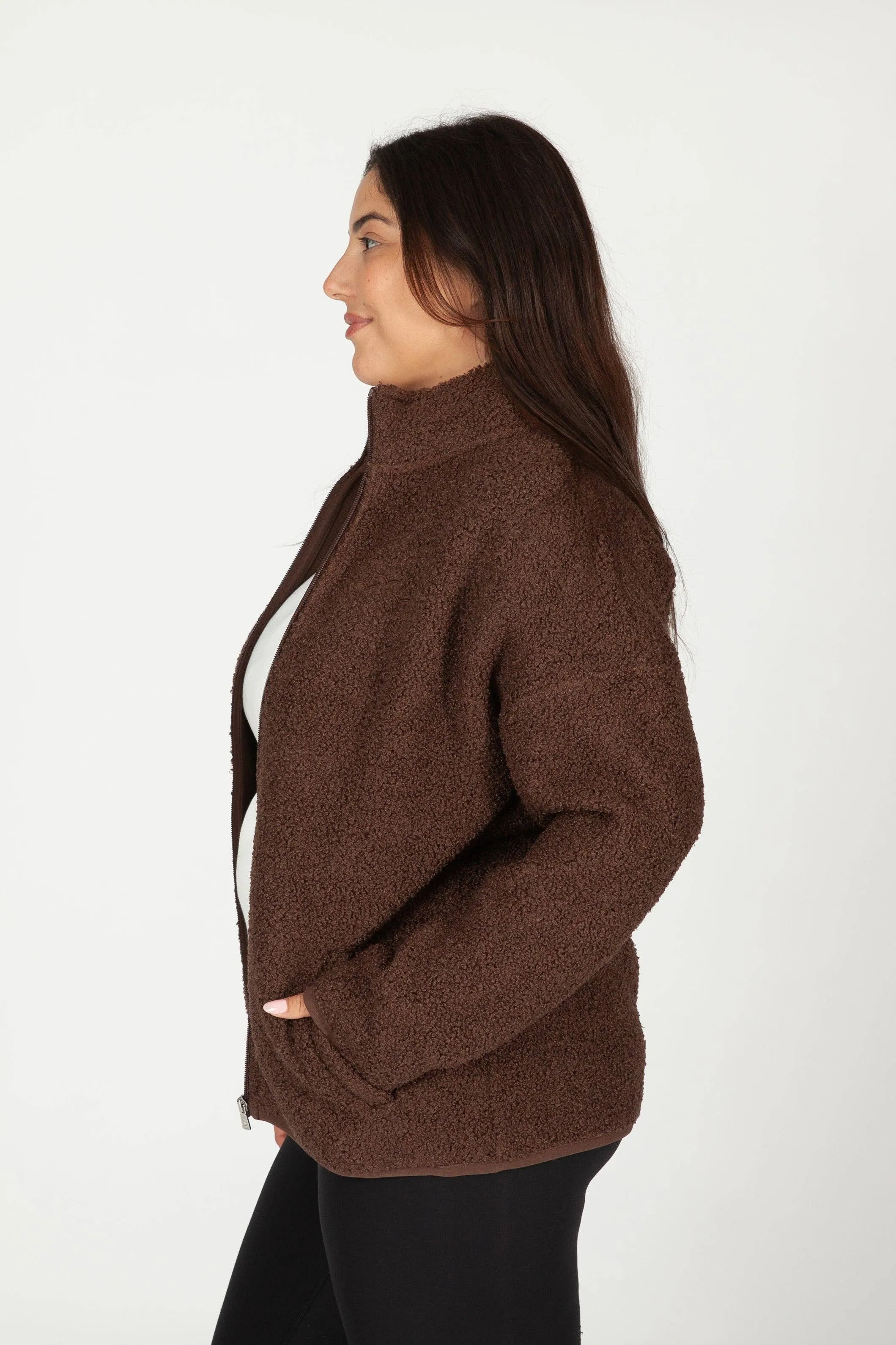 Lazypants - Sara Teddy sherpa zip up jacket in espresso