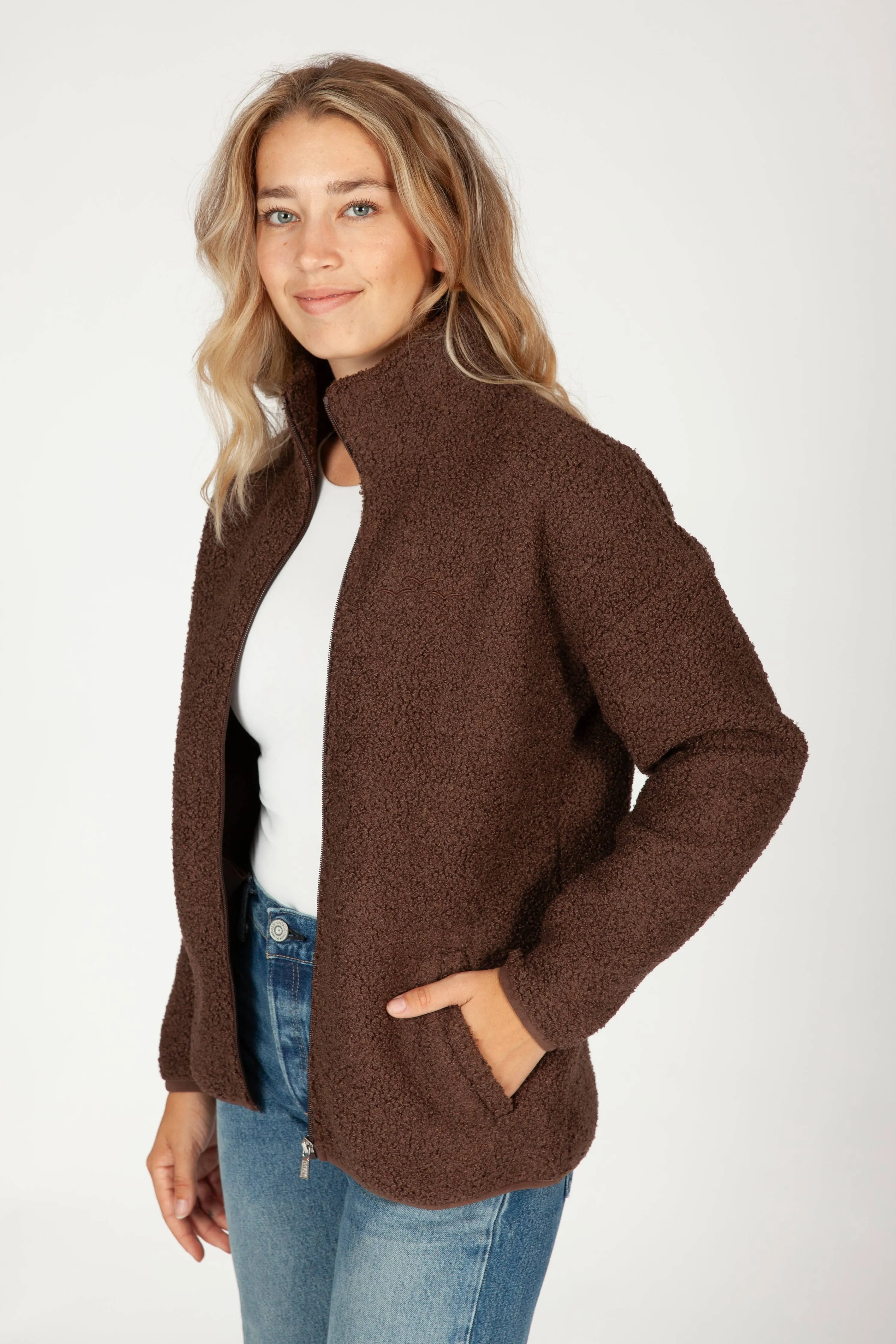 Lazypants - Sara Teddy sherpa zip up jacket in espresso