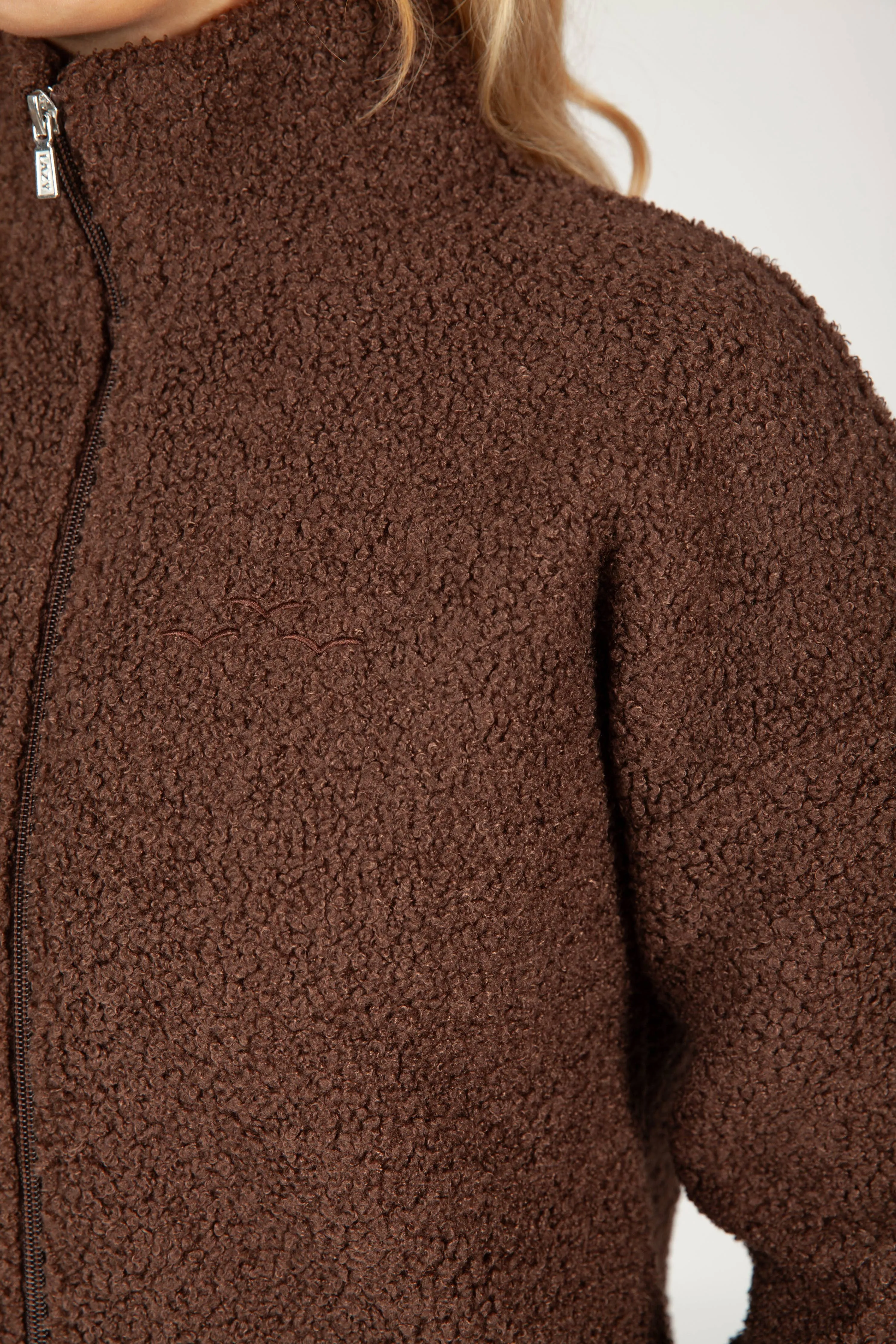 Lazypants - Sara Teddy sherpa zip up jacket in espresso
