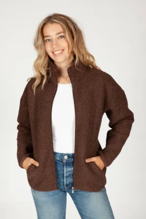 Lazypants - Sara Teddy sherpa zip up jacket in espresso