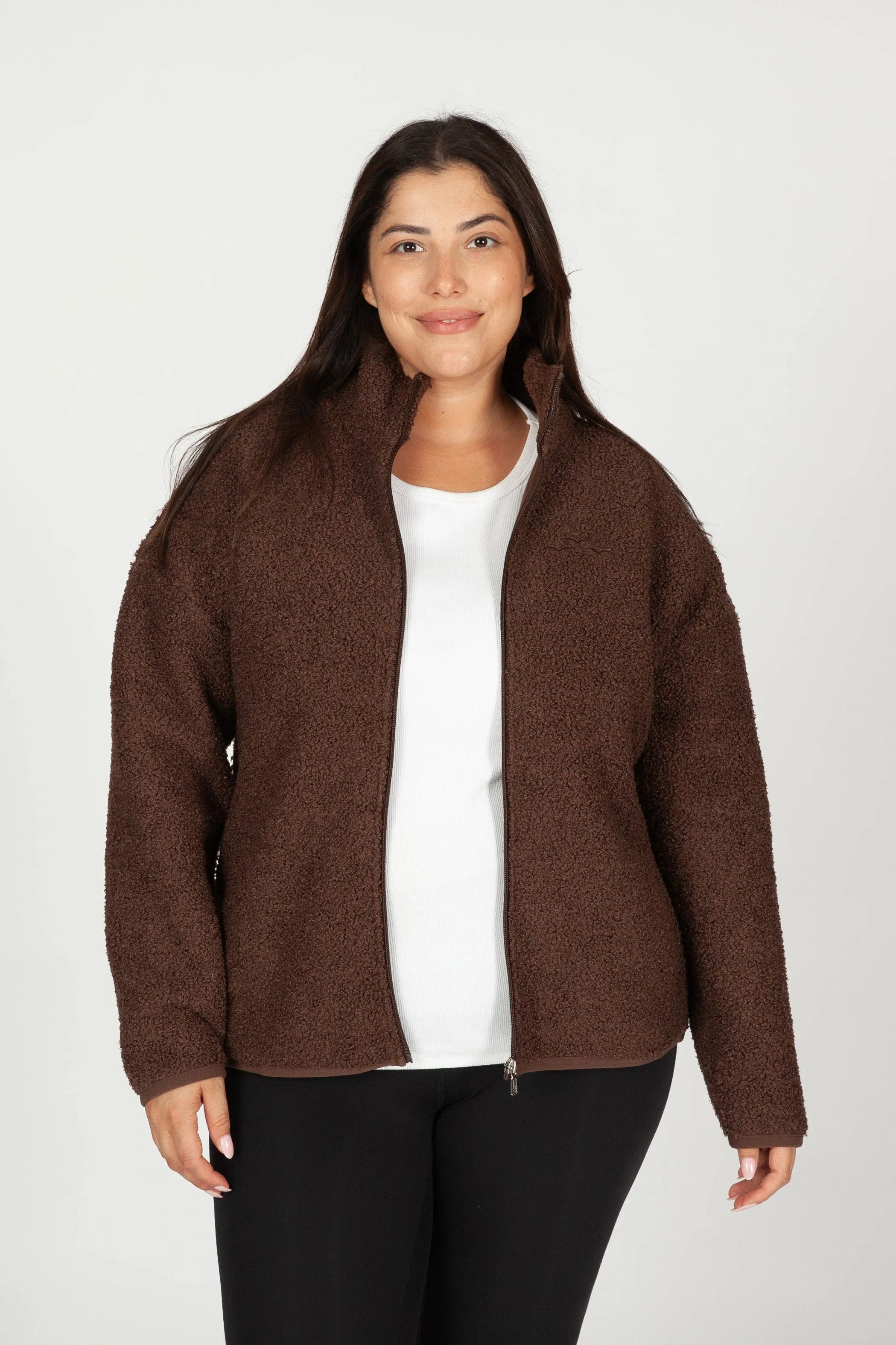 Lazypants - Sara Teddy sherpa zip up jacket in espresso