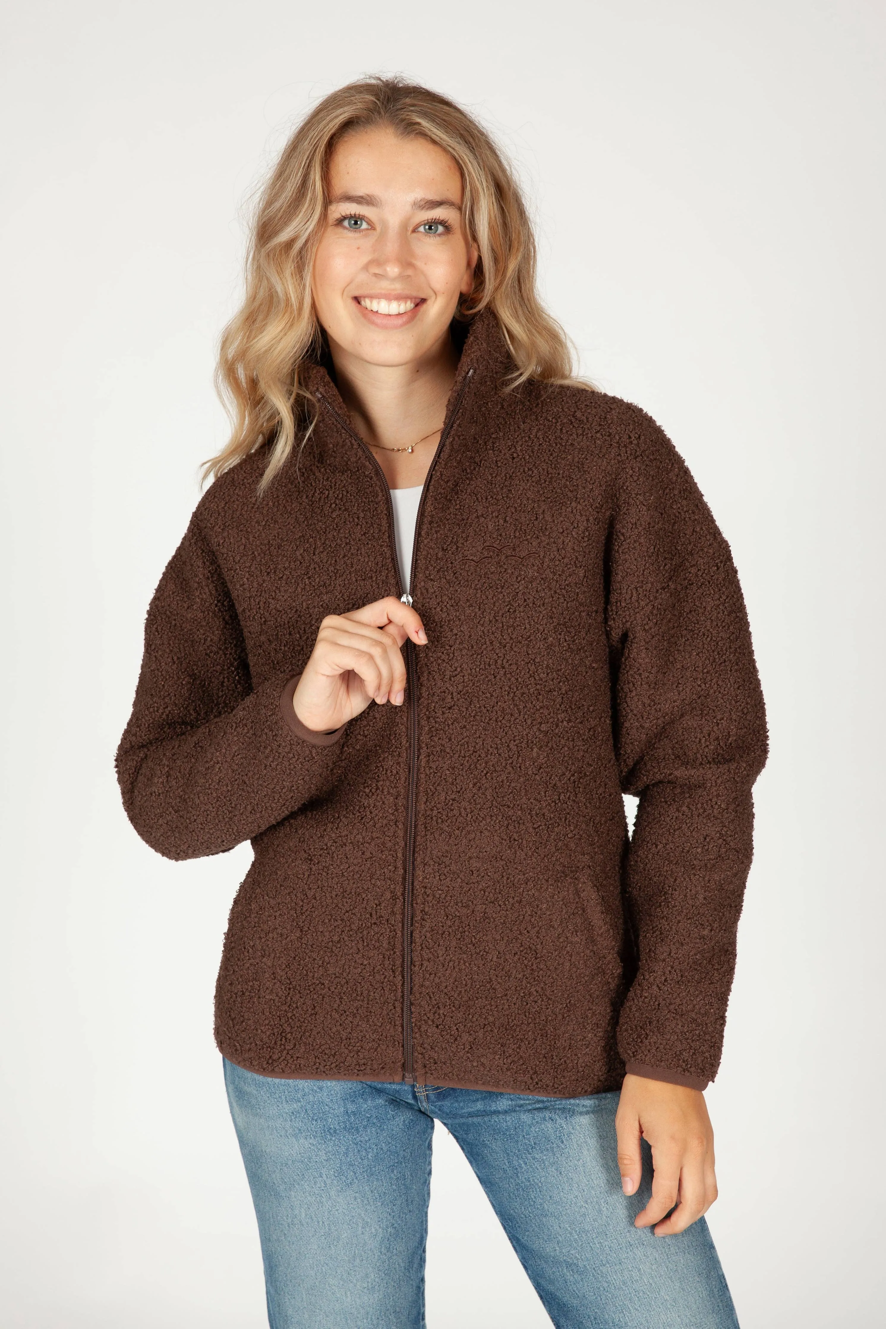 Lazypants - Sara Teddy sherpa zip up jacket in espresso
