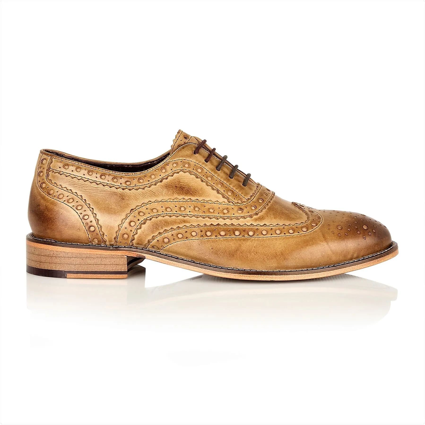 London Brogues Watson Leather Sole Mens Two Tone Lace Up 5 Eye Formal Shoes