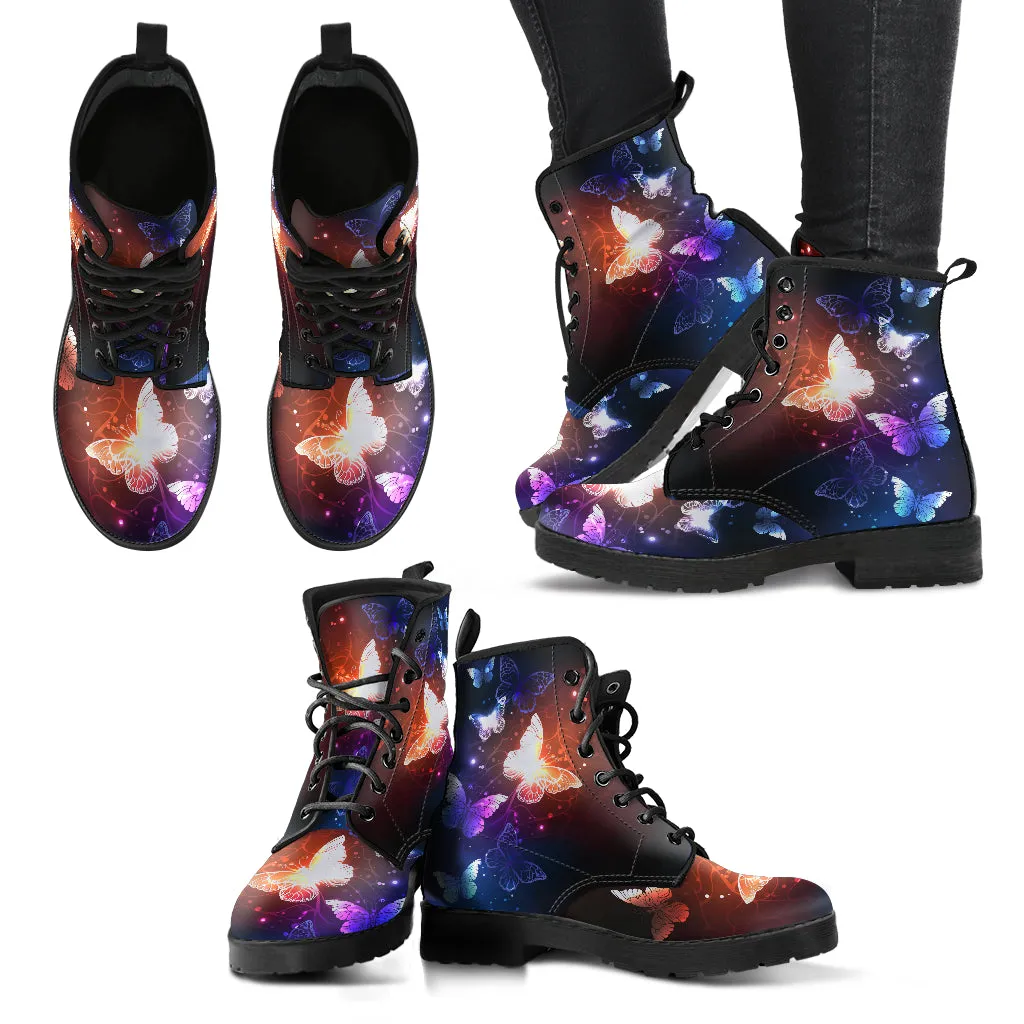 Magical Butterflies Handcrafted Women's Vegan Leather Combat Boots