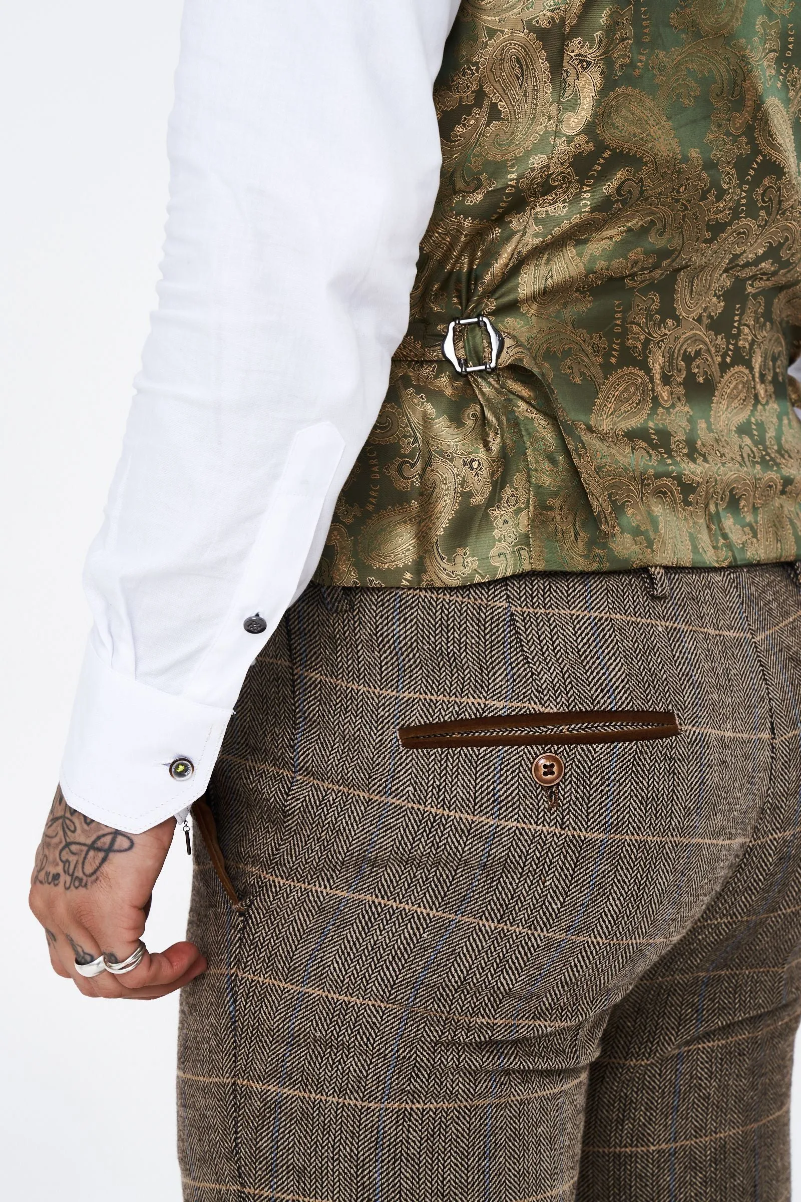 Marc Darcy Ted Tan Tweed Check Three piece Suit