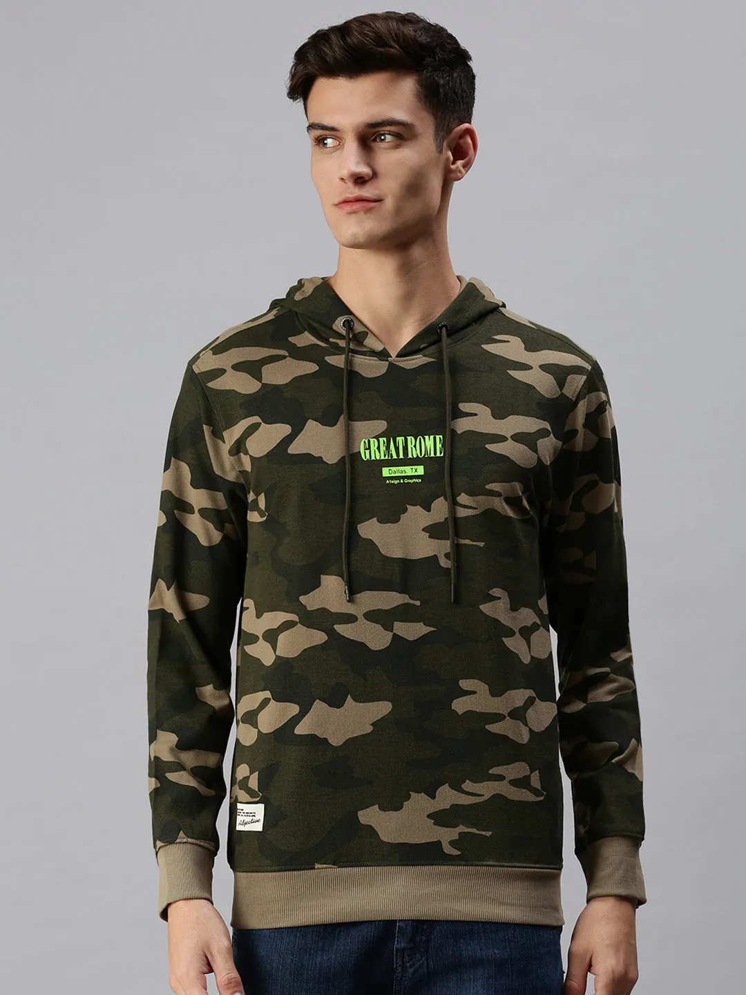 Men Hooded Camouflage Green Sweatshirt