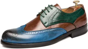 Men's Blue/Brown Multicolor Oxford Wingtips Loafer Two Tone Dress Shoes