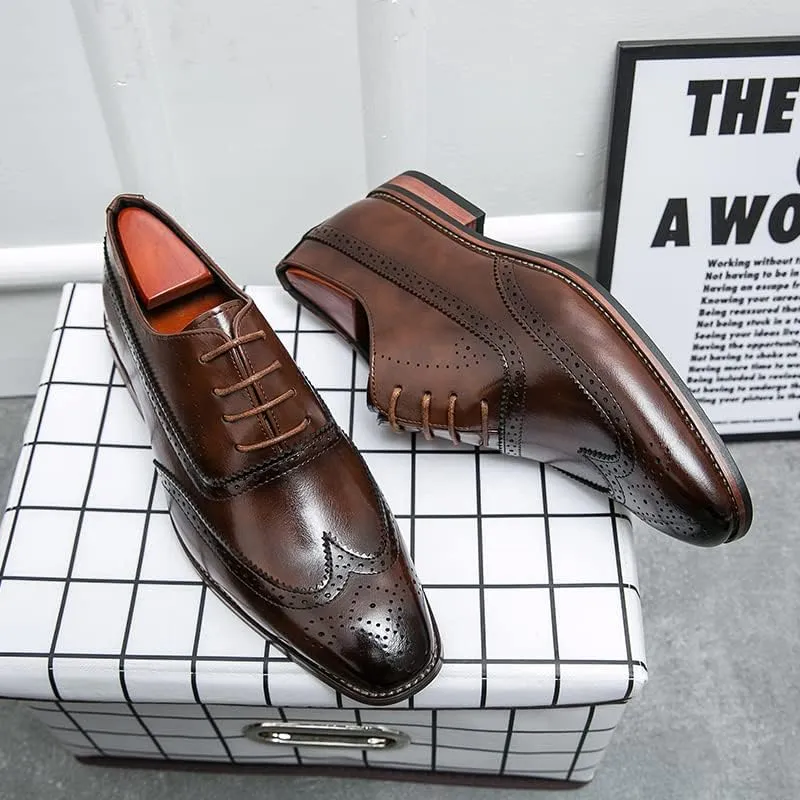 Men's Brown Oxford Wingtips Lace Up Two Tone Dress Shoes