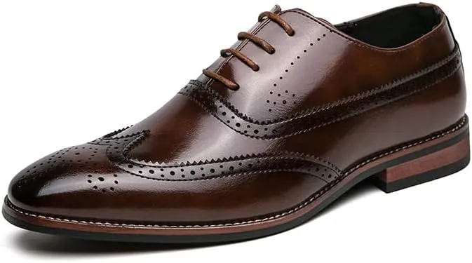 Men's Brown Oxford Wingtips Lace Up Two Tone Dress Shoes