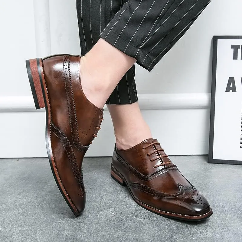 Men's Brown Oxford Wingtips Lace Up Two Tone Dress Shoes