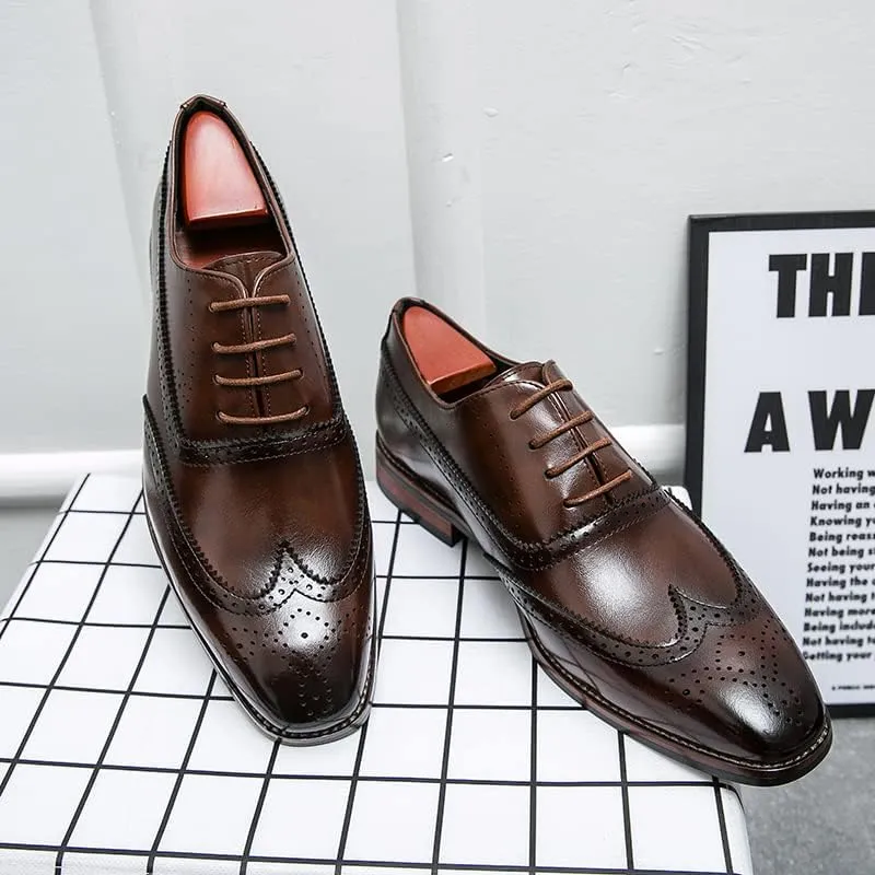 Men's Brown Oxford Wingtips Lace Up Two Tone Dress Shoes