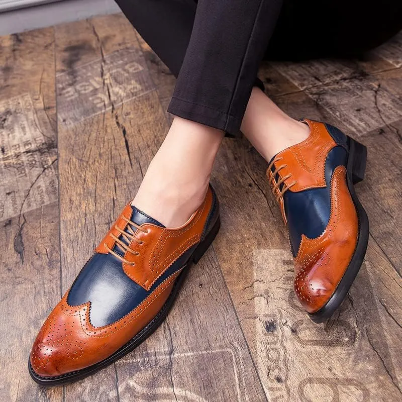 Men's Brown/Black Oxford Wingtips Loafer Two Tone Dress Shoes