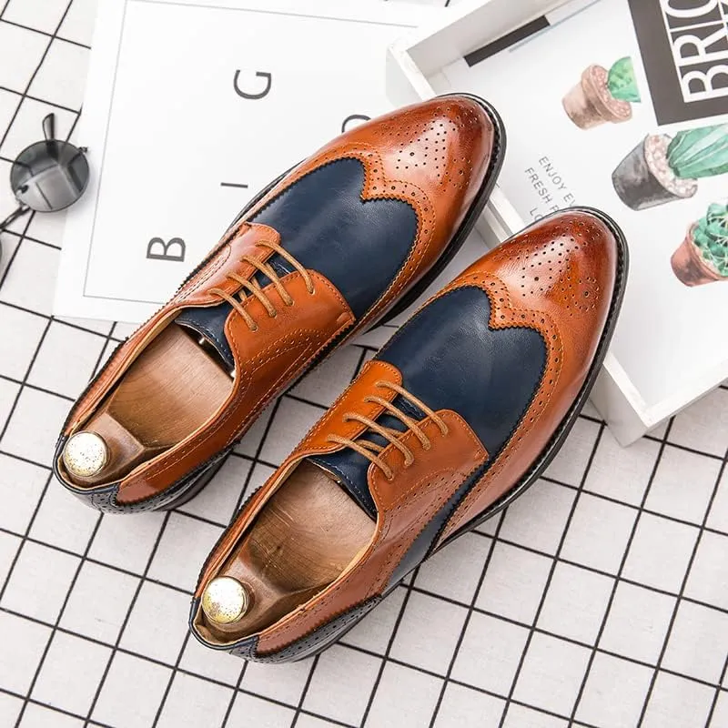 Men's Brown/Black Oxford Wingtips Loafer Two Tone Dress Shoes