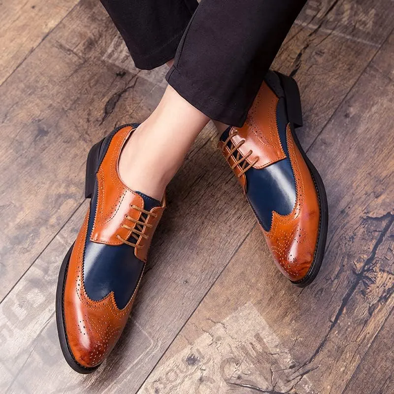 Men's Brown/Black Oxford Wingtips Loafer Two Tone Dress Shoes