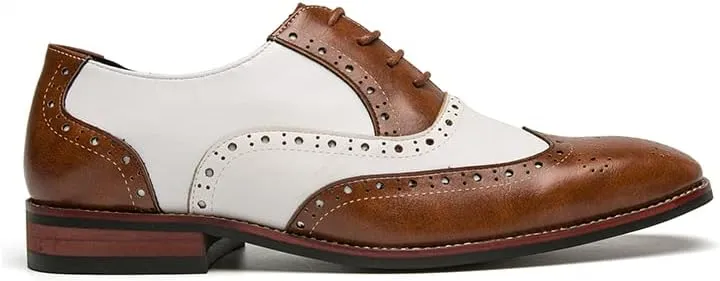 Men's Brown/White Oxford Wingtips Lace Up Two Tone Dress Shoes