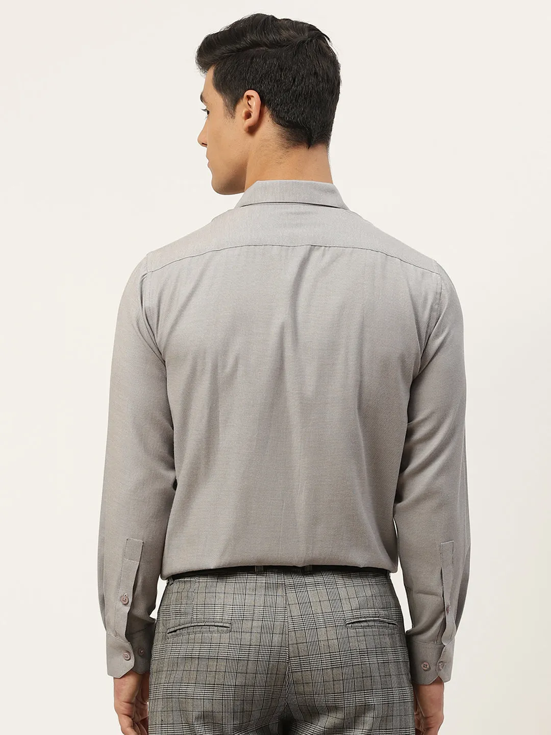 Men's Cotton Grey Self Design Classic Formal Shirt - Sojanya