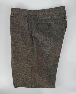 Men's Herringbone Tweed Slim Fit Trousers - MARTEZ - Tan Brown