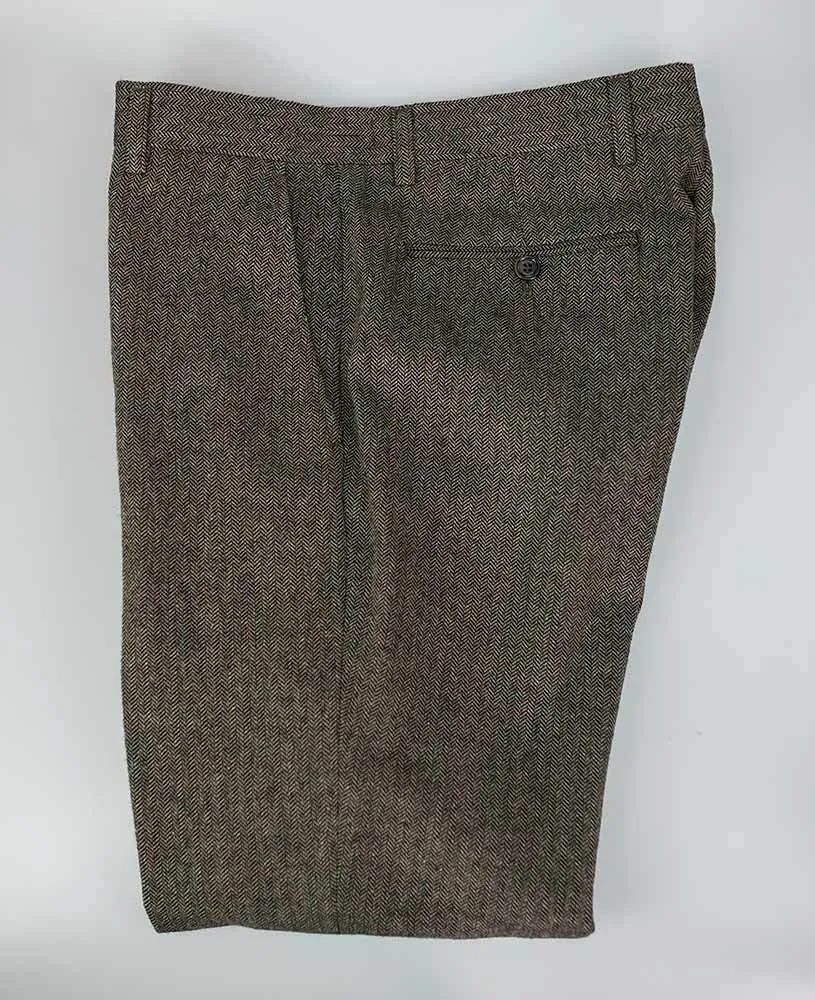 Men's Herringbone Tweed Slim Fit Trousers - MARTEZ - Tan Brown