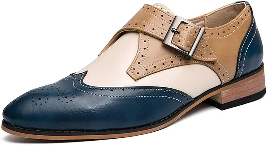 Men's Navy/Tan Oxford Wingtips Lace Up Two Tone Dress Shoes