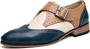 Men's Navy/Tan Oxford Wingtips Lace Up Two Tone Dress Shoes