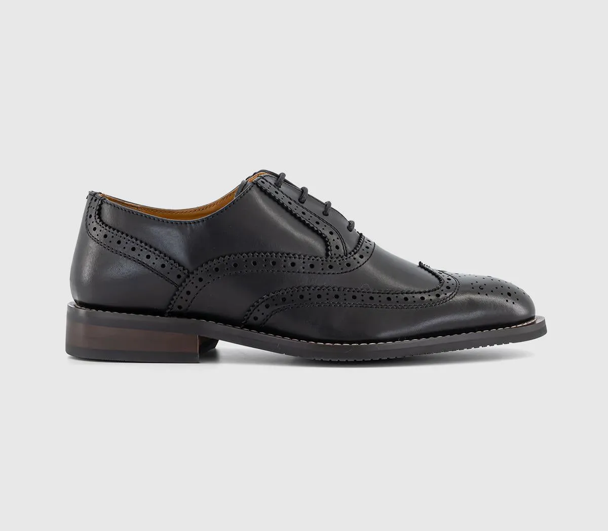 Mens Office Mariner Wingcap Brogue Shoes Black Leather