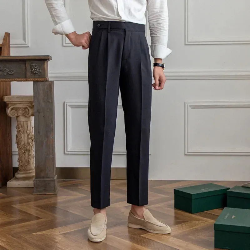 Men's Vintage Loose Fit Cropped Trousers – Classic Old Money Style