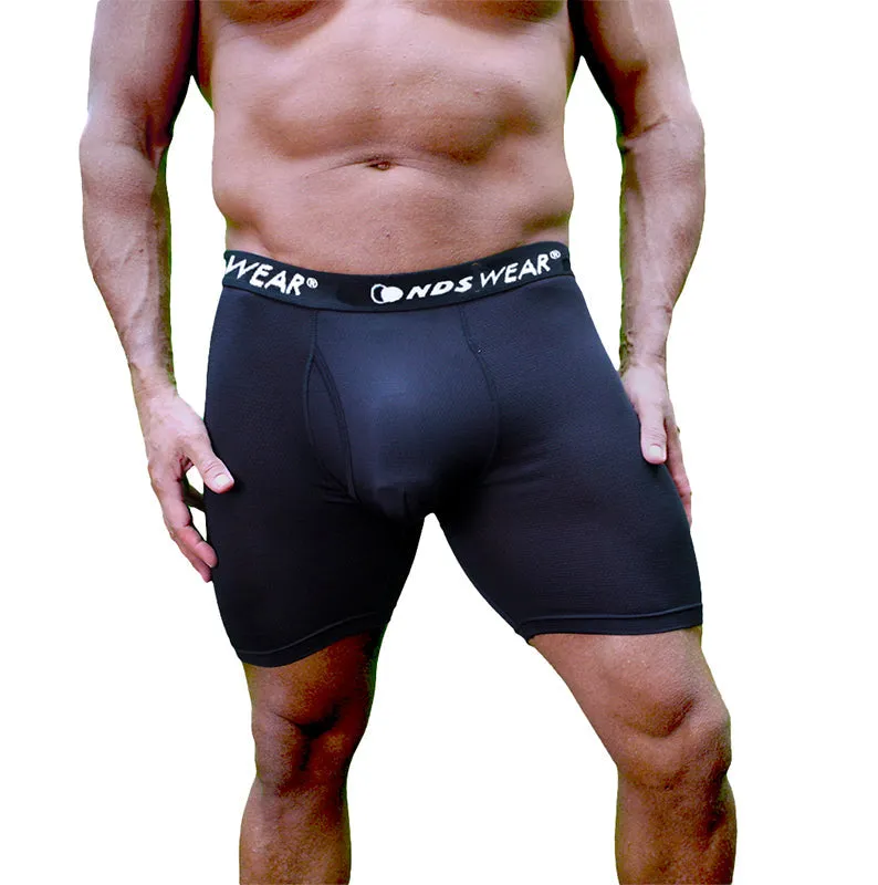 NDS Wear Mens Sport Mesh Boxer-Brief Fly Front 2 Pack Black & Blue