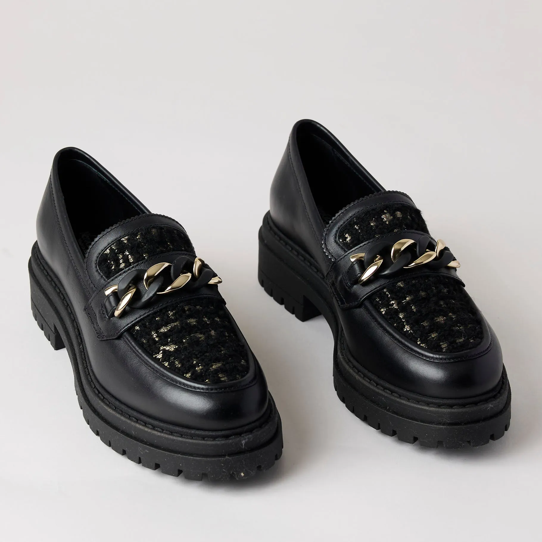 NeroGiardini Black Leather Bouclé Brogues