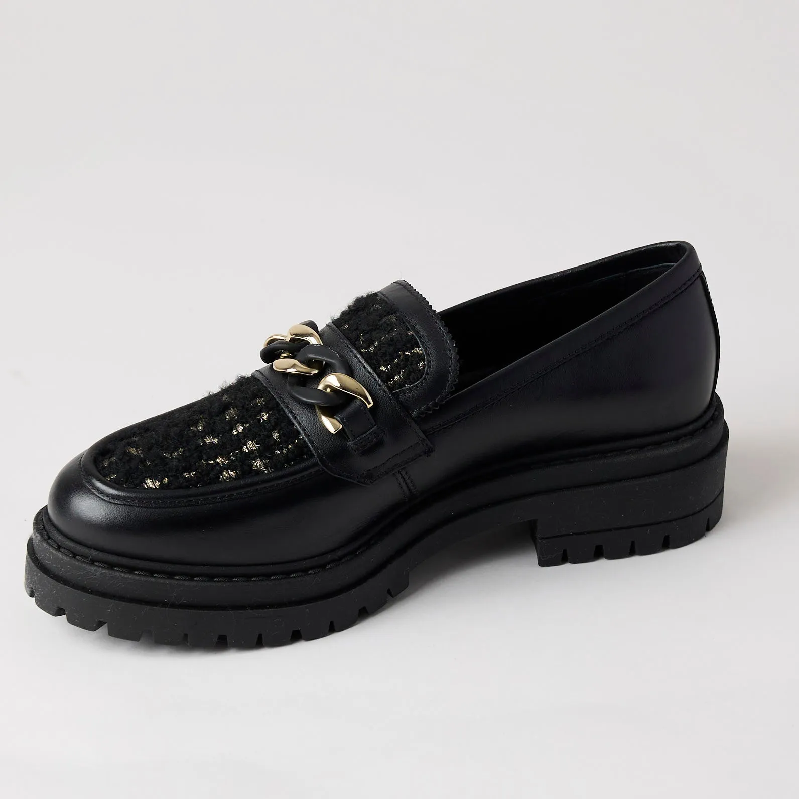 NeroGiardini Black Leather Bouclé Brogues