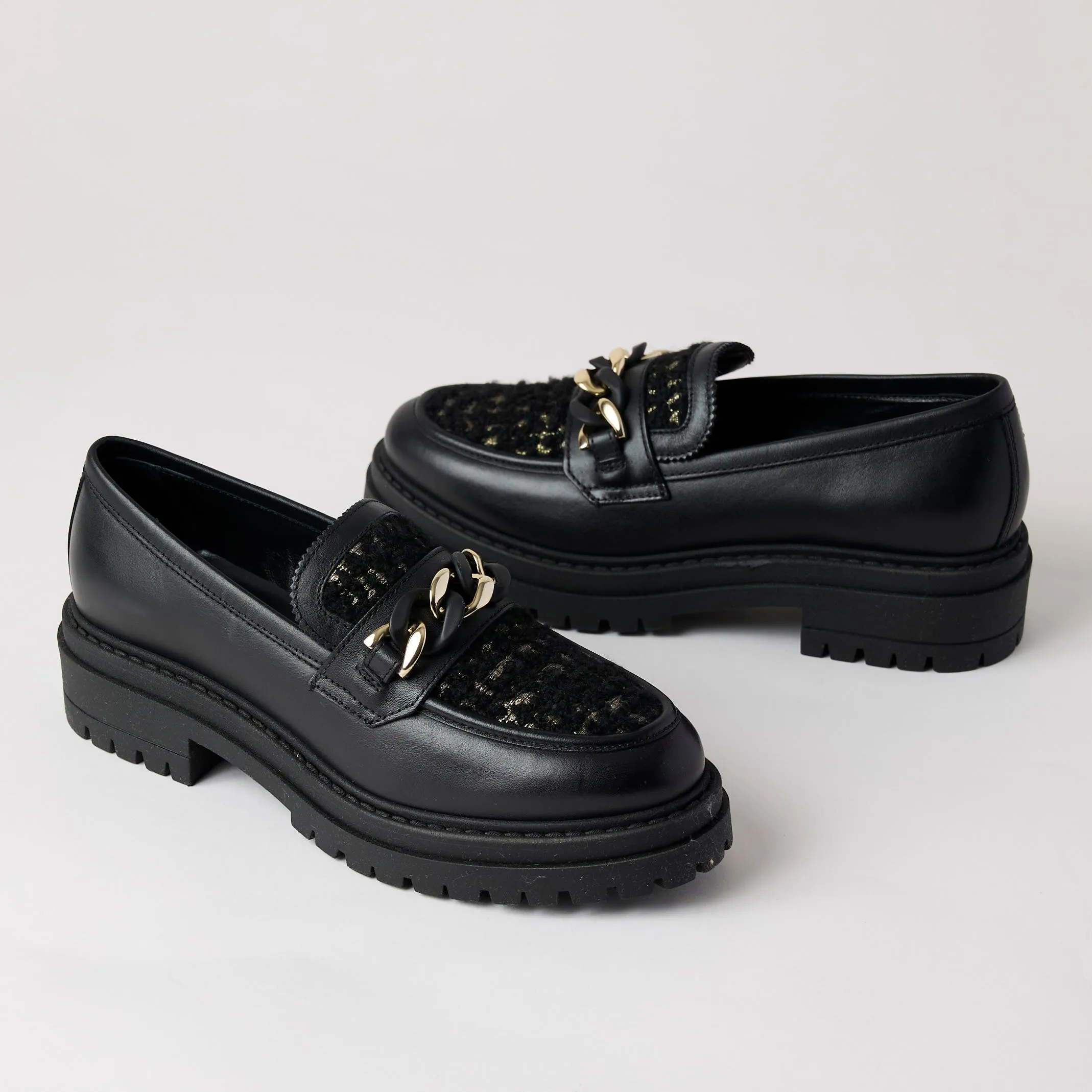 NeroGiardini Black Leather Bouclé Brogues