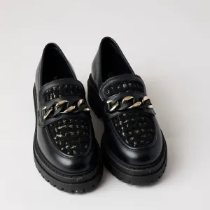 NeroGiardini Black Leather Bouclé Brogues