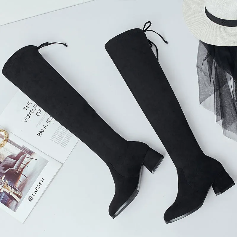 New Winter Thick Heel Round Head Elastic High Boots
