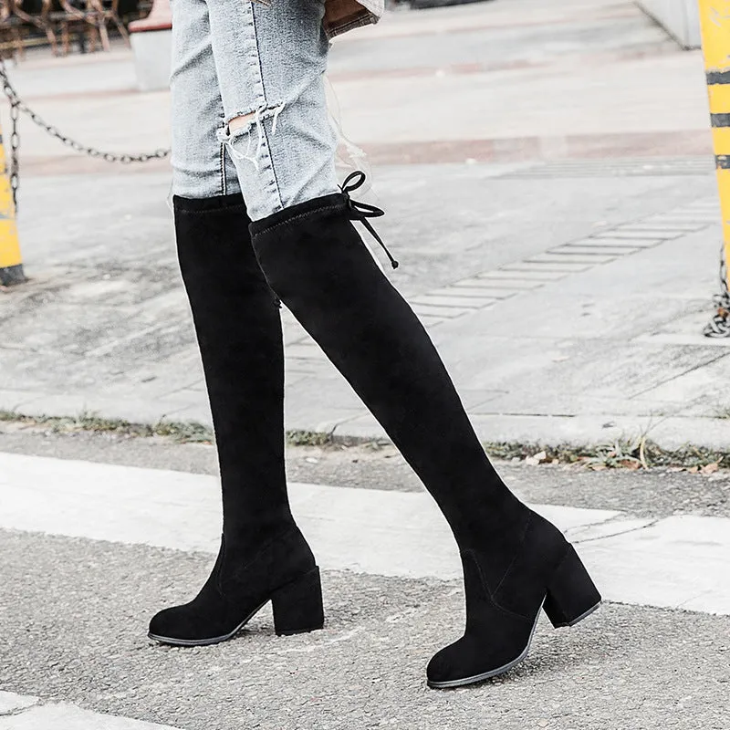 New Winter Thick Heel Round Head Elastic High Boots