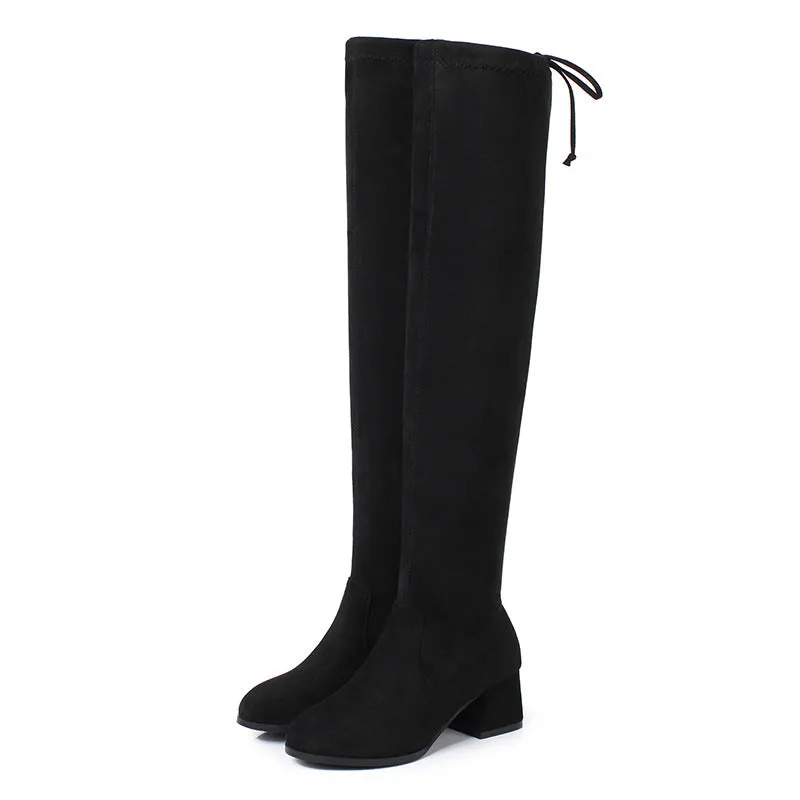 New Winter Thick Heel Round Head Elastic High Boots
