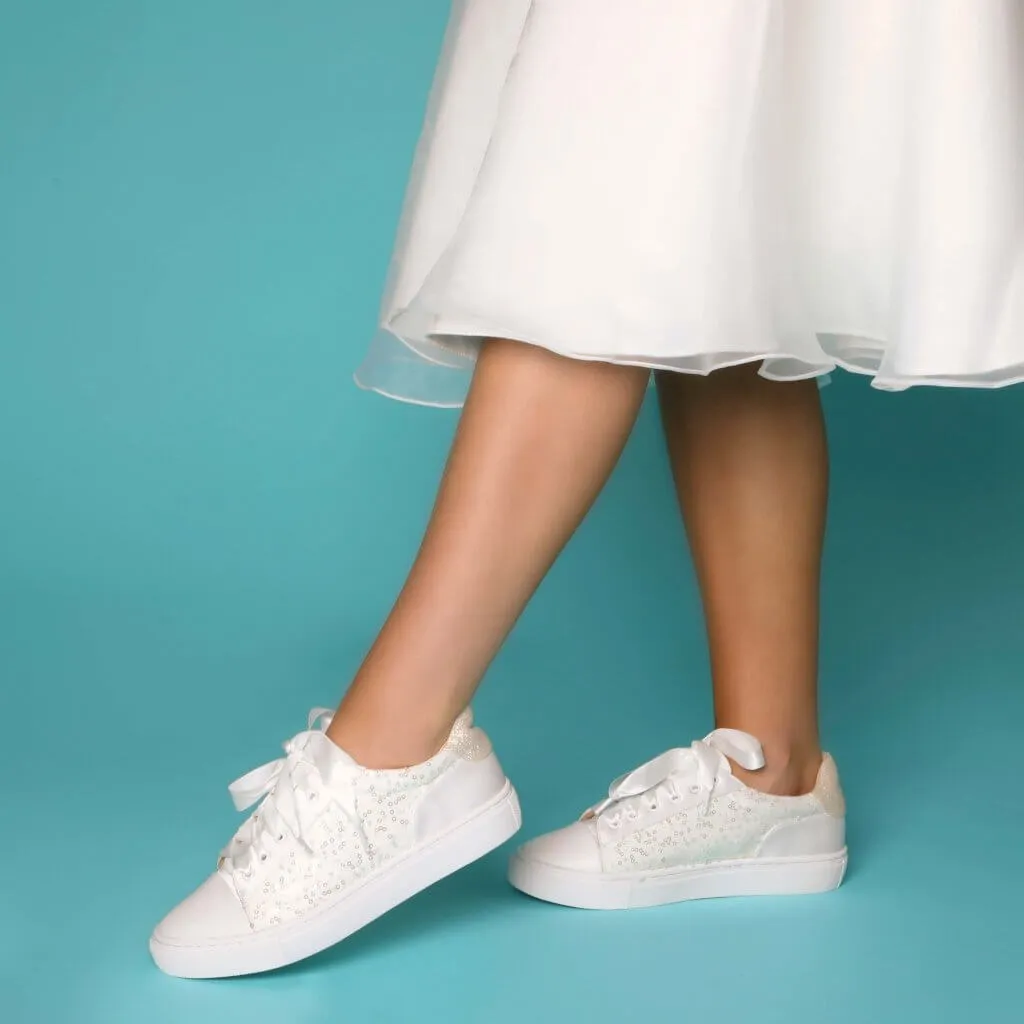 Nikki Ivory Sequin Detailed Bridal Trainers | Perfect Bridal Company