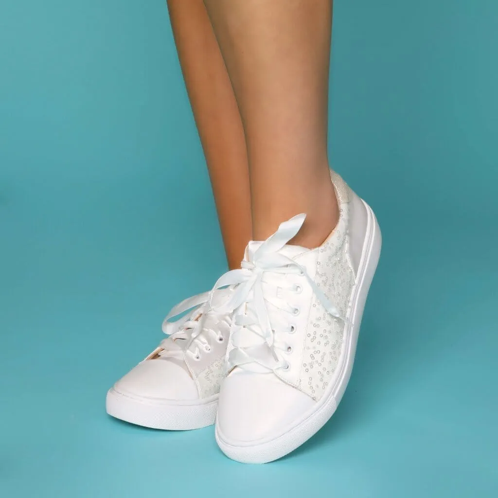 Nikki Ivory Sequin Detailed Bridal Trainers | Perfect Bridal Company