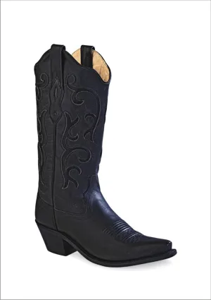 Old West Black Womens All Over Leather 12in Snip Toe Stitch Cowboy Boots 9.5 B