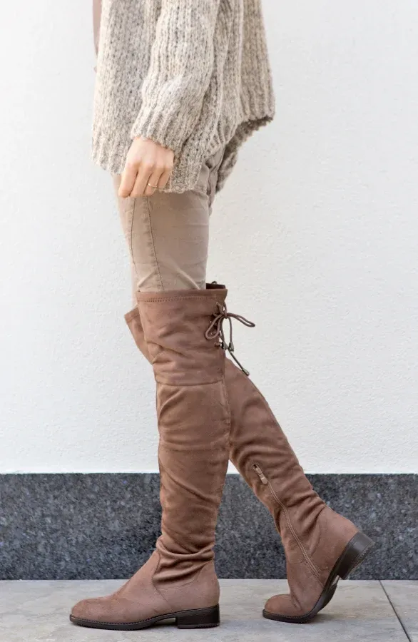 Overknee Suede Boots Taupe