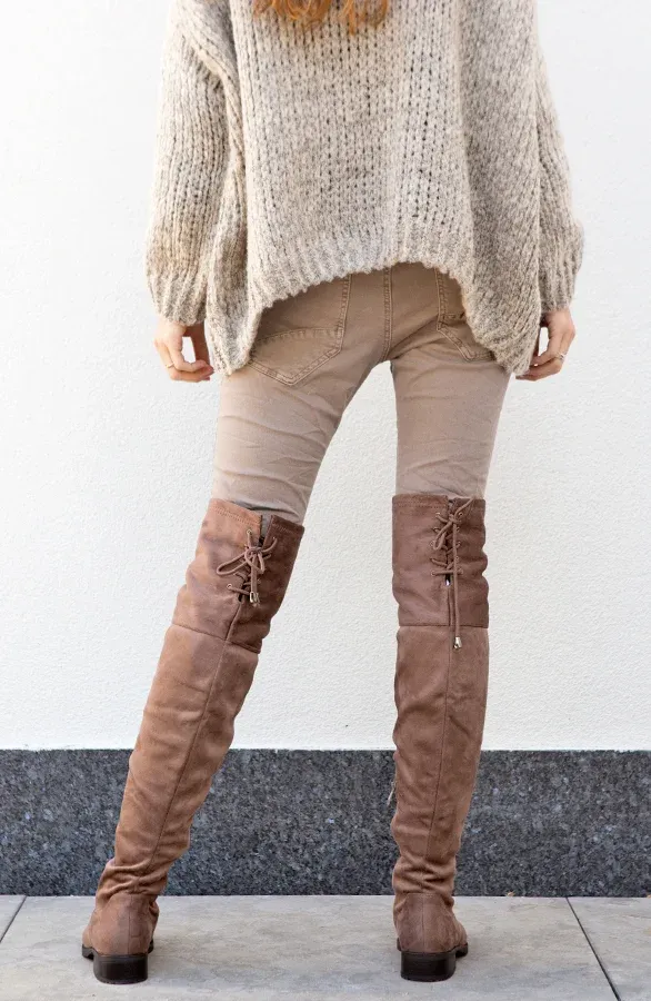 Overknee Suede Boots Taupe