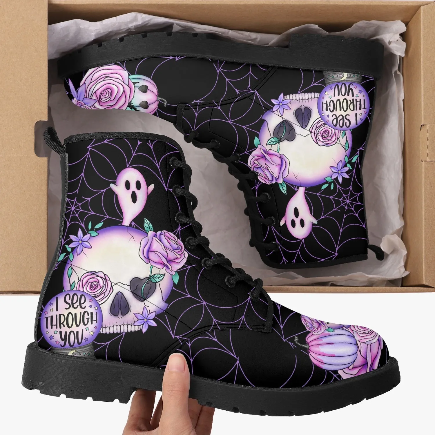 Pastel Goth kawaii Spiderweb Skull Boots (JPPASGOT4)