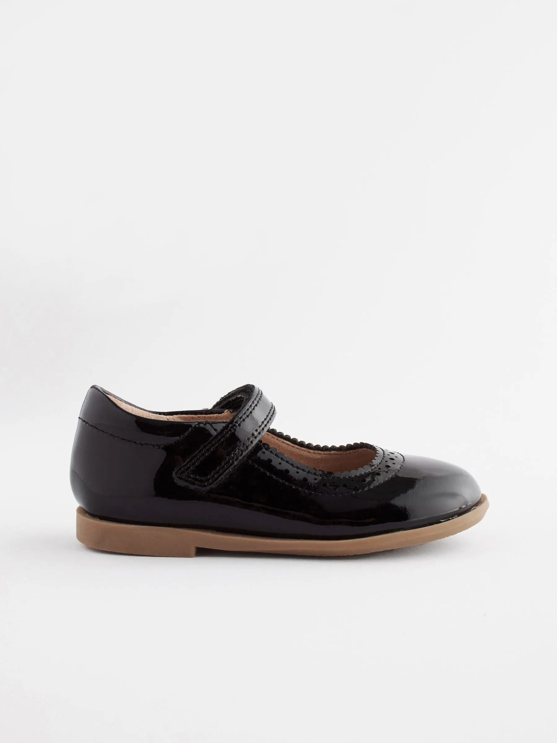 Patent Black Leather Leather Mary Jane Touch fastening Brogues