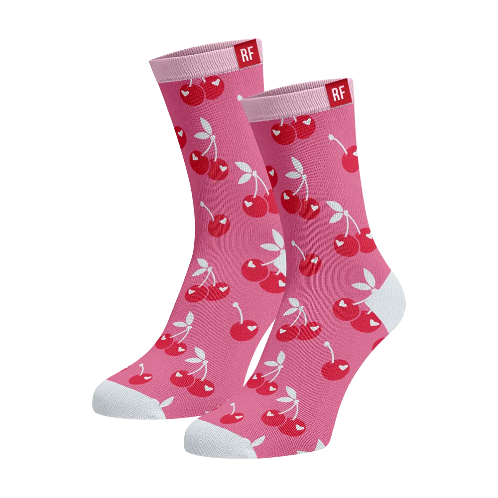 Pink Bamboo Socks with Red Cherry by Red Fraktion