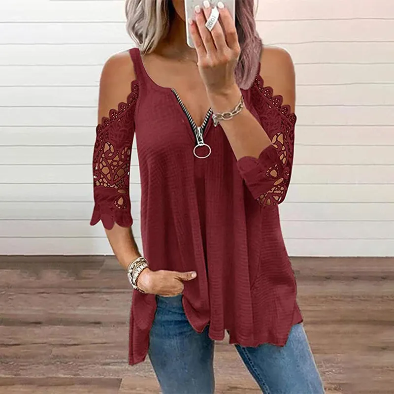 Plain lace top with v-neck - perfect for all occasions