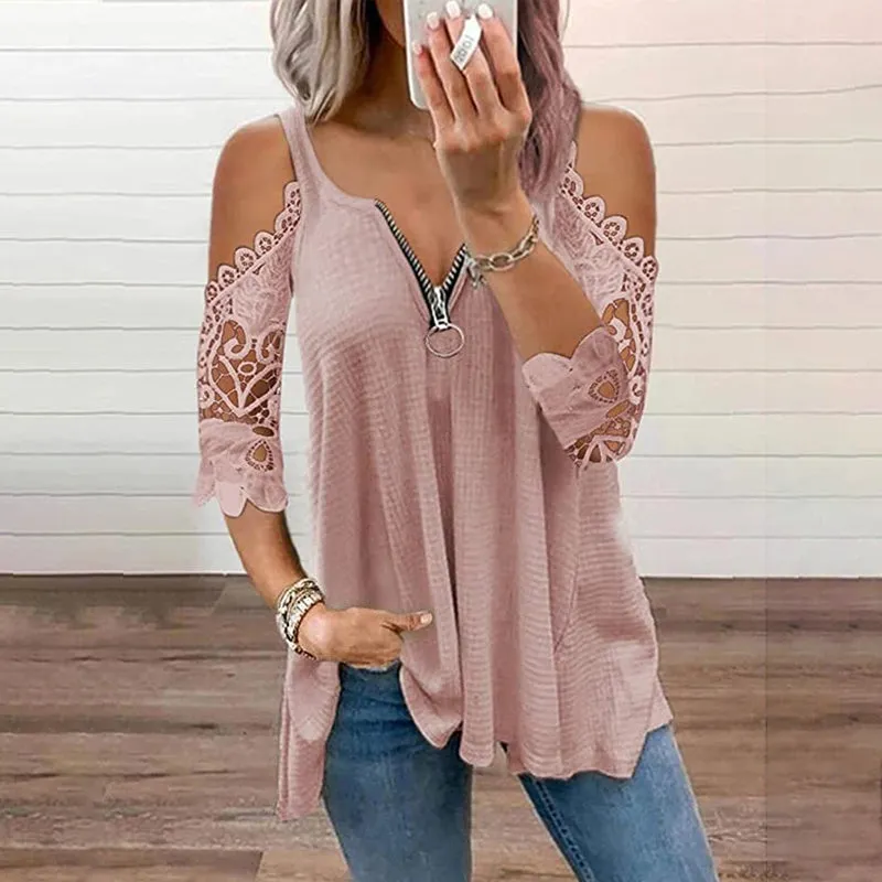 Plain lace top with v-neck - perfect for all occasions