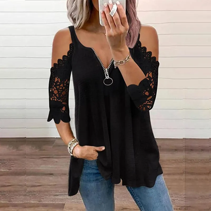 Plain lace top with v-neck - perfect for all occasions