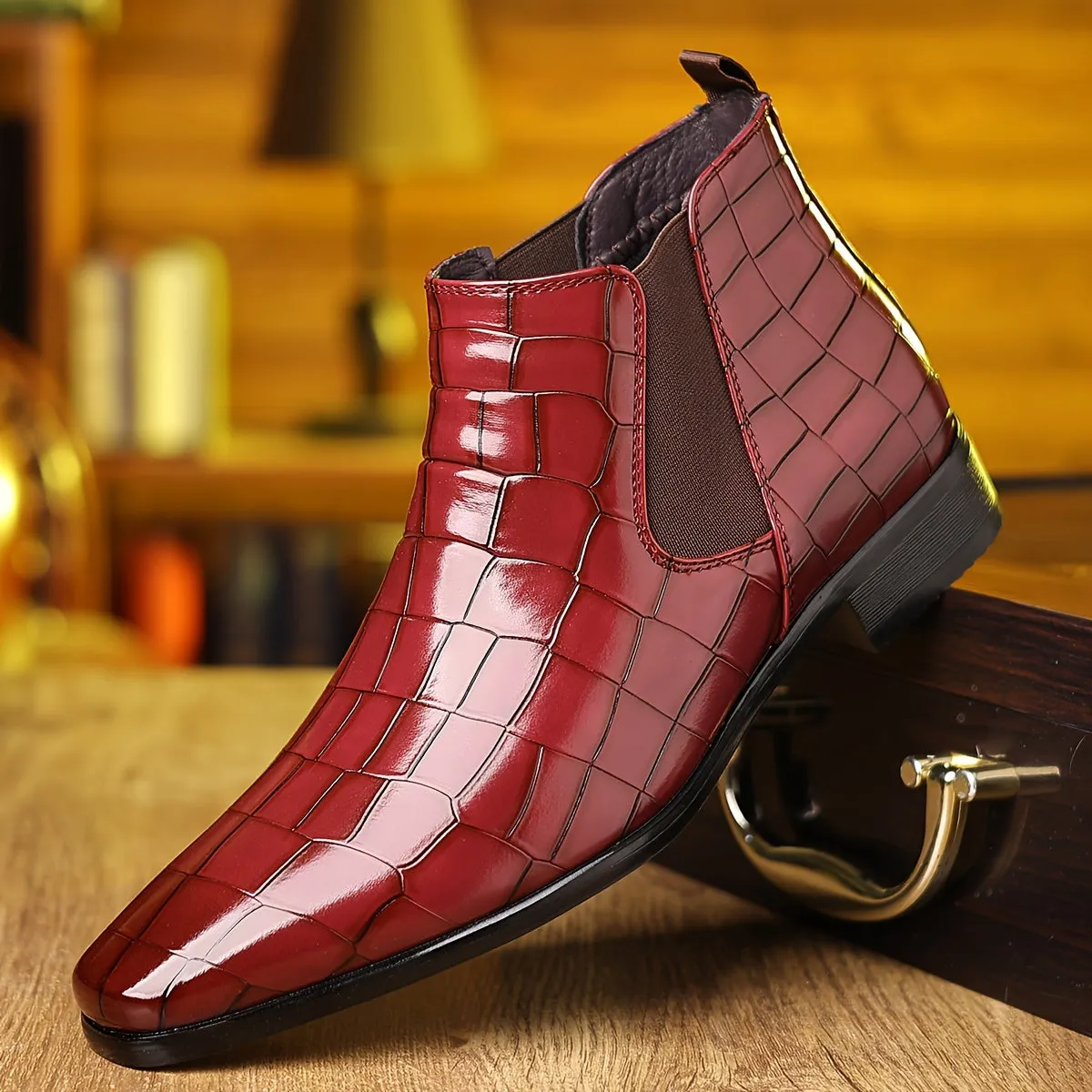 Plus Size Mens Plaid Ankle Chelsea Boots - Breathable, Lightweight, Shock-Resistant, Slip-Resistant, Wear-Resistant, Non-Slip, Pointed Toe, Casual Street Style Boots for Outdoor Hiking and All-Season Wear